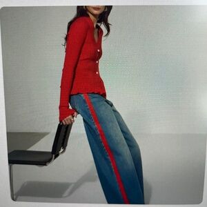 Commense Red and Blue Wide Leg Pants